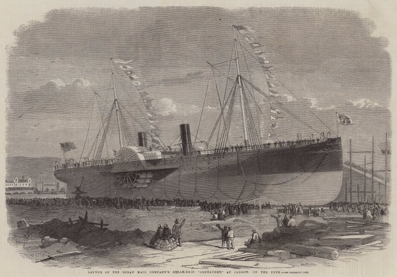 Vypuštění parní lodi Connaught společnosti Ocean Mail Company v Jarrow na Tyne od Edwin Weedon
