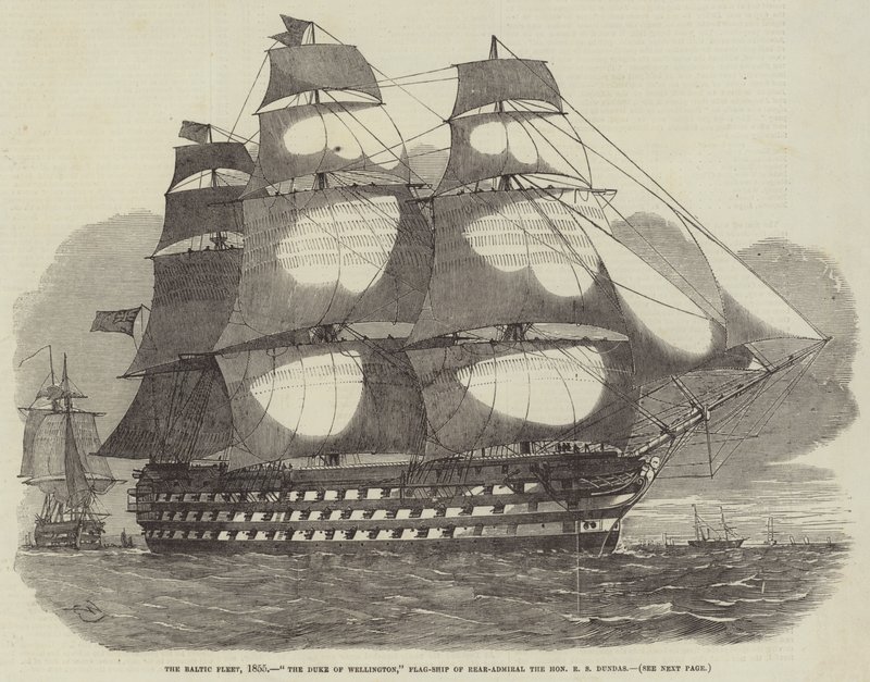 Baltská flotila, 1855, vévoda z Wellingtonu, vlajková loď kontraadmirála R. S. Dundase od Edwin Weedon