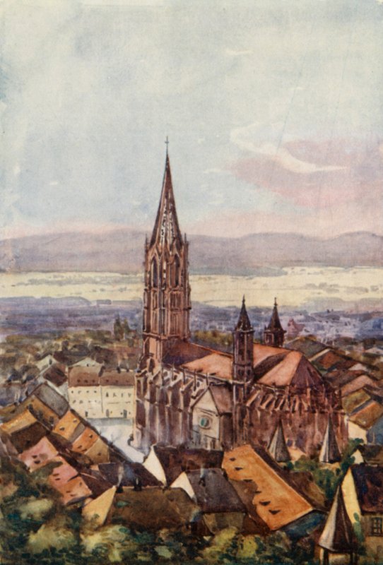 Rýn: Freiburg-im-Breisgau (barevná litografie) od Effie Jardine