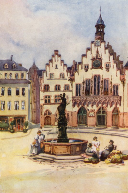 Rýn: Romer, Frankfurt (barevná litografie) od Effie Jardine