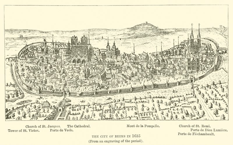 Město Remeš v roce 1635, (z dobové rytiny) od English School