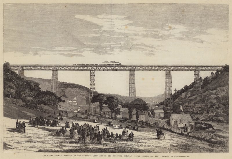 Velký Crumlinský viadukt, na železnici Newport, Abergavenny a Hereford, celková délka, 1700 stop; Výška, 200 stop od English School