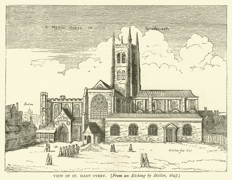 Pohled na St Mary Overy, z leptu od Hollar, 1647 od English School