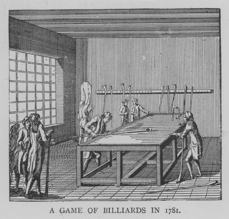 A Game of Billiard v roce 1781 (rytina) od English School