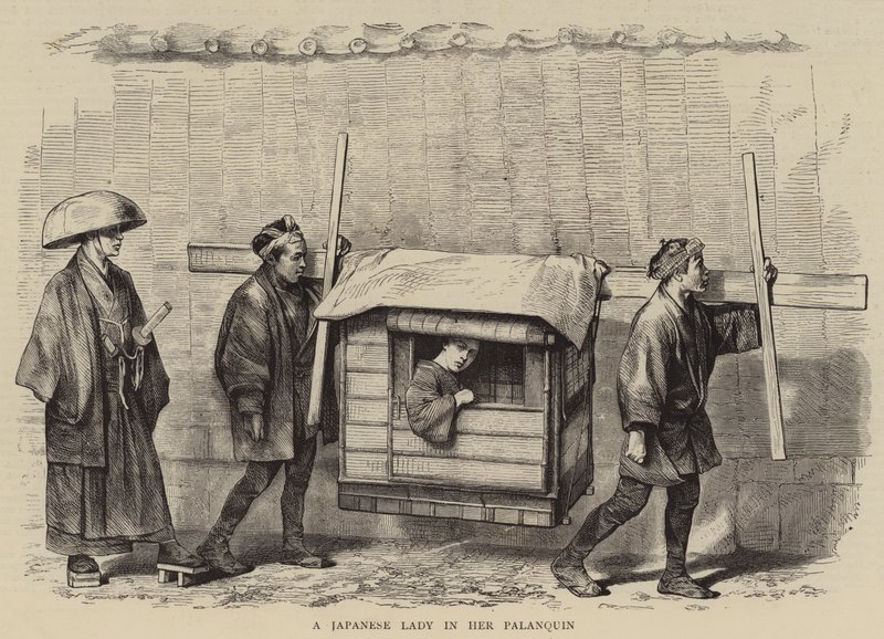 Japonská dáma ve svém Palanquin (rytina) od English School