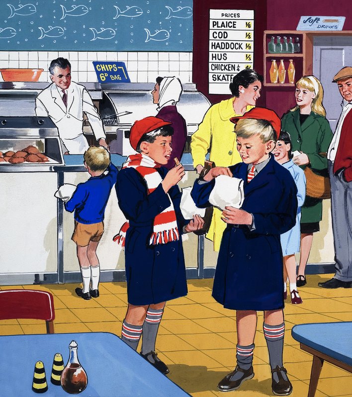 V obchodě Fish & Chips od English School
