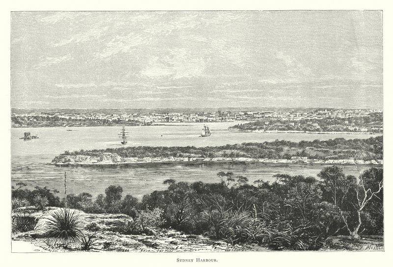 Austrálie: Sydney Harbour (rytina) od English School