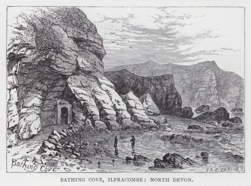 Bathing Cove, Ilfracombe, North Devon (rytina) od English School