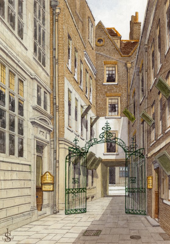 Benet Place, Gracechurch Street (wc na papíře) od English School