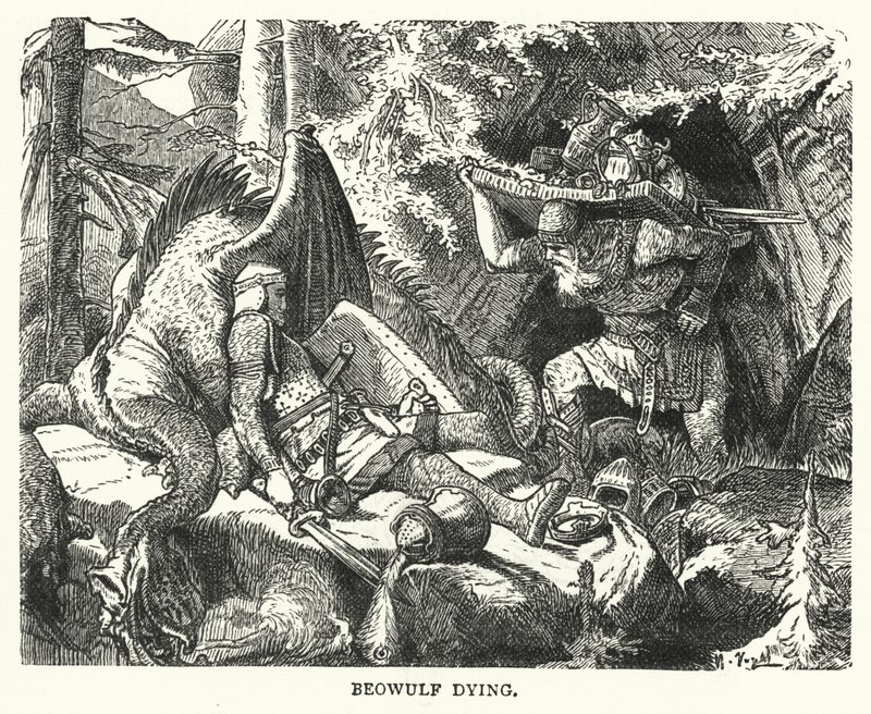 Beowulf umírá (rytina) od English School