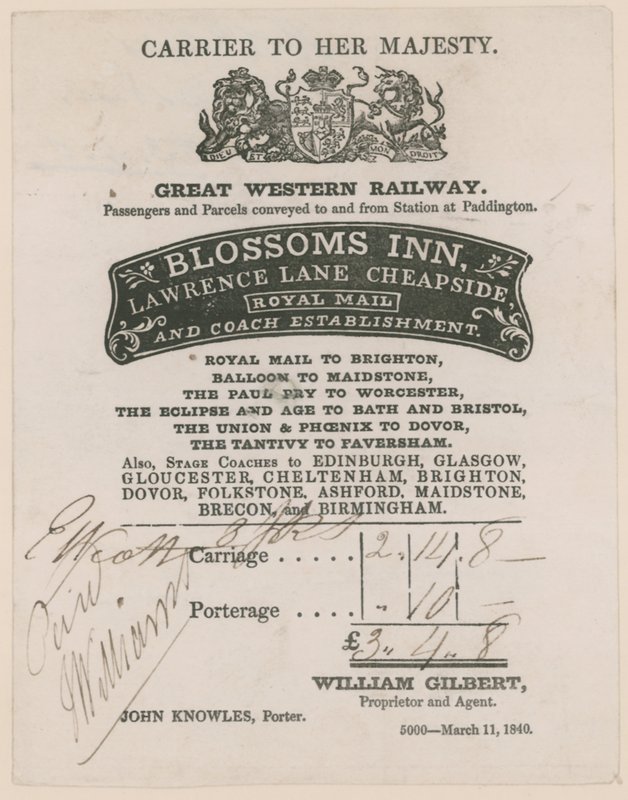 Blossoms Inn, Lawrence Lane, Cheapside, Bill od English School