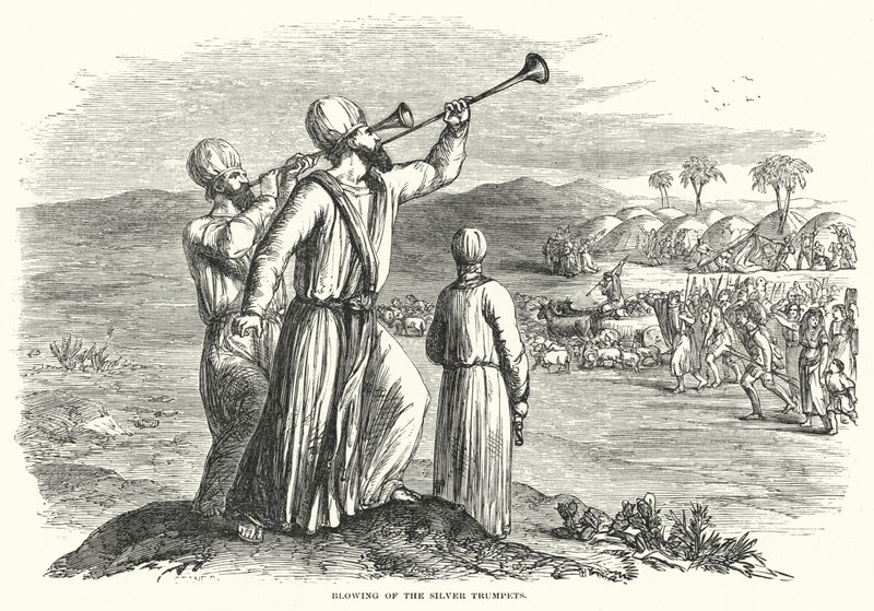 Blowing of the Silver Trumpets (rytina) od English School
