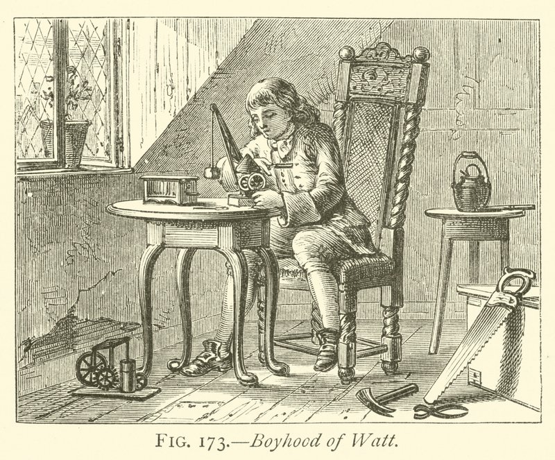 Boyhood of Watt (rytina) od English School