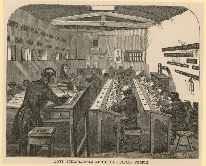 Chlapecká učebna ve věznici Tothill Fields od English School