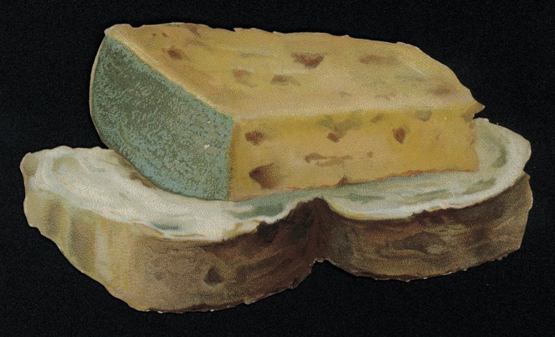 Přání ve tvaru chleba a sýra. (chromolitho) od English School