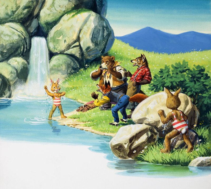 Brer Rabbit plavání (kvaš na papíře) od English School