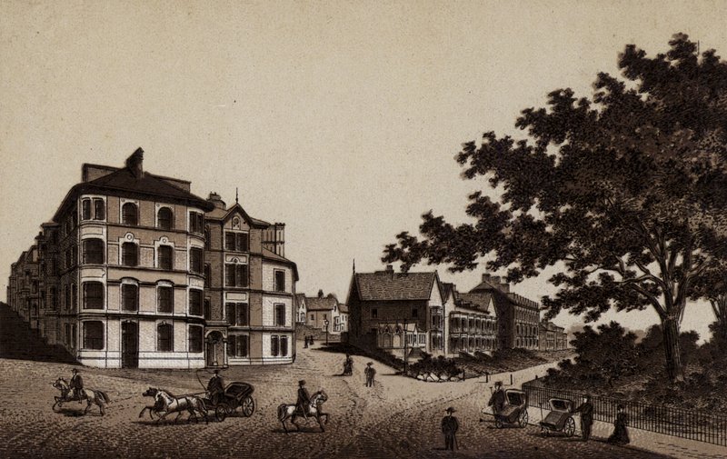 Buxton: Burlington Hotel and Broadwalk (litho) od English School