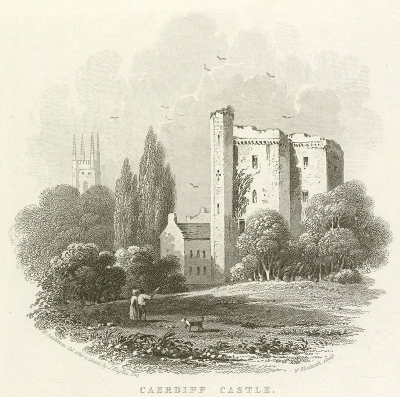 Cardiff Castle (rytina) od English School