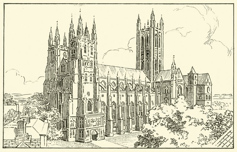 Canterburská katedrála (inkoust na papíře) od English School