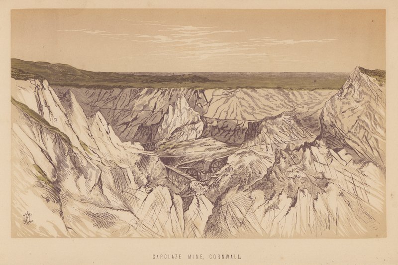 Důl Carclaze, Cornwall (litografie) od English School