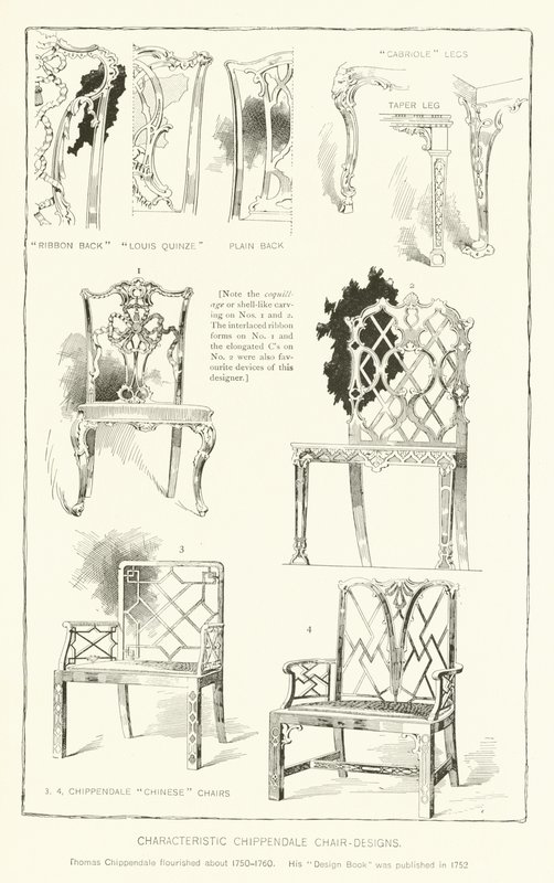 Charakteristický design židle Chippendale od English School