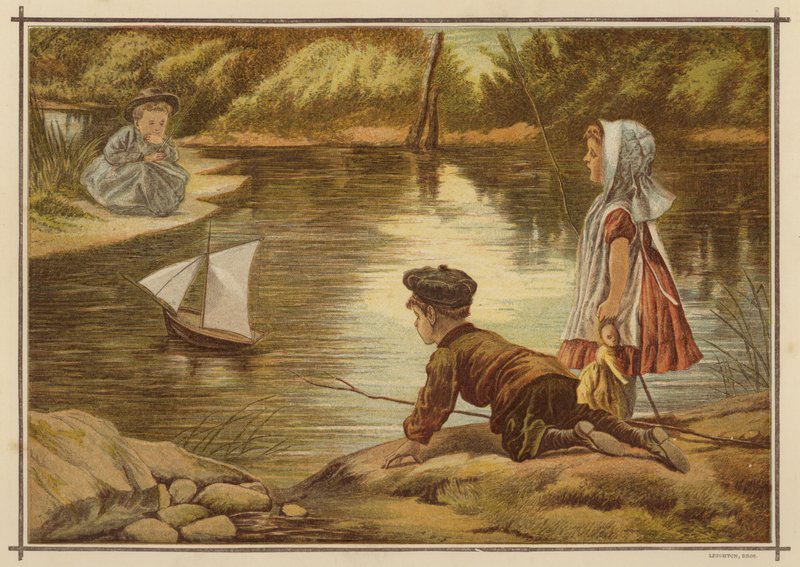 Děti spouštějí model jachty (barva litho) od English School