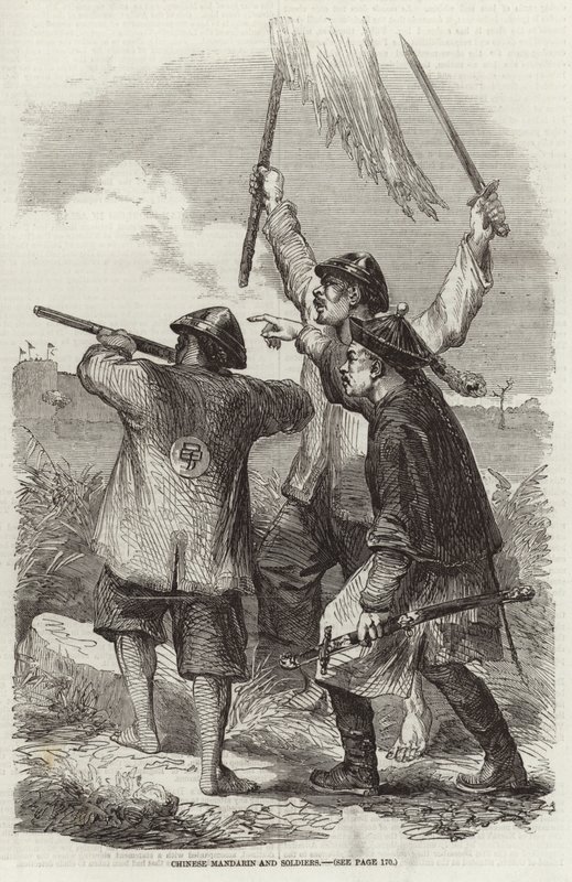 Čínský mandarín a vojáci. od English School