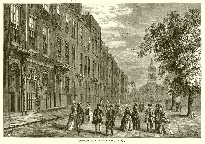 Church Row, Hampstead, v roce 1750 od English School