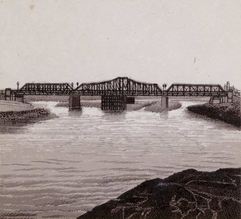 Clarence Bridge, Cardiff (litho) od English School