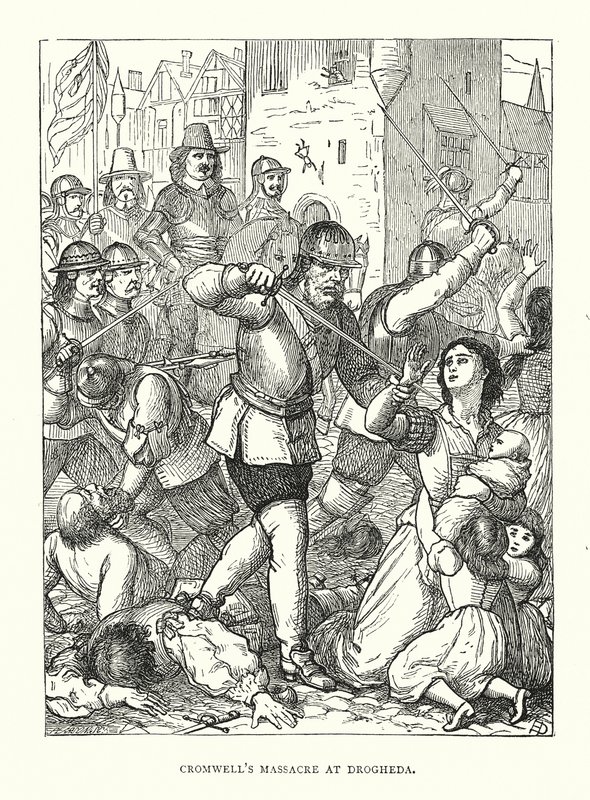 Cromwellův masakr v Droghedě (rytina) od English School