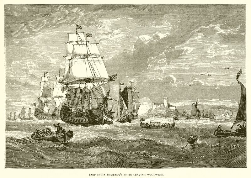 Lodě východoindické společnosti opouštějící Woolwich (1623) od English School