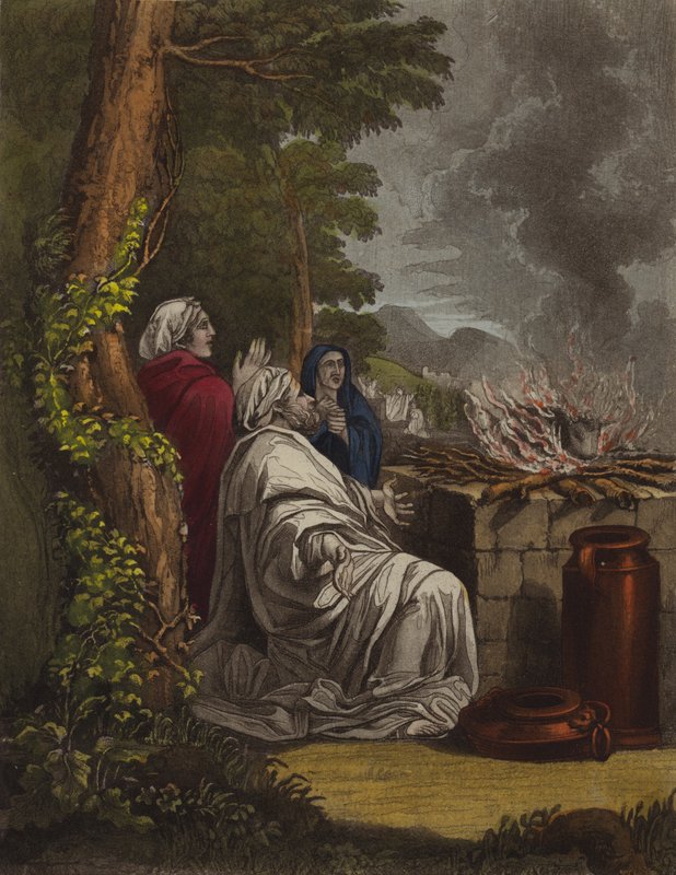 Eliášova zápalná oběť (barva litho) od English School