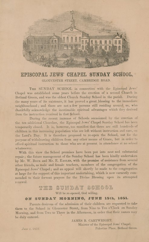 Nedělní škola v kapli biskupských Židů od English School