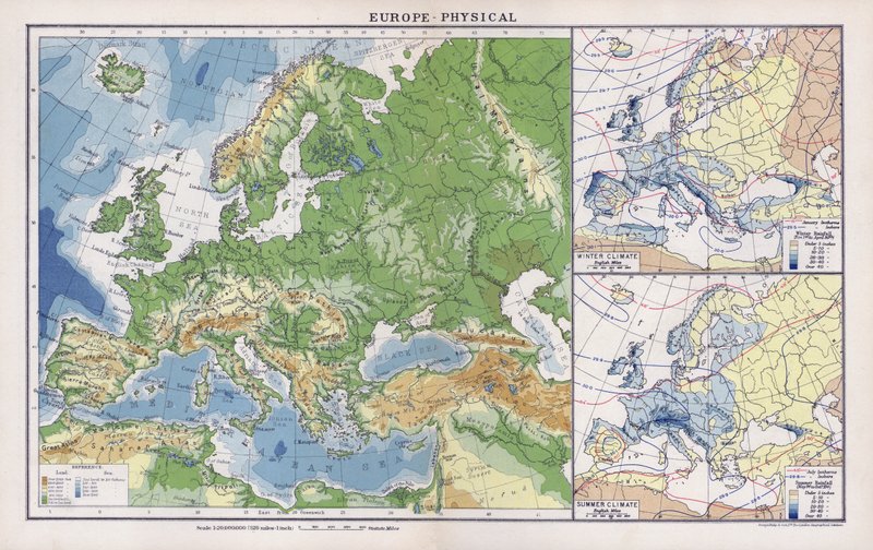 Evropa, fyzická (barevná litografie) od English School