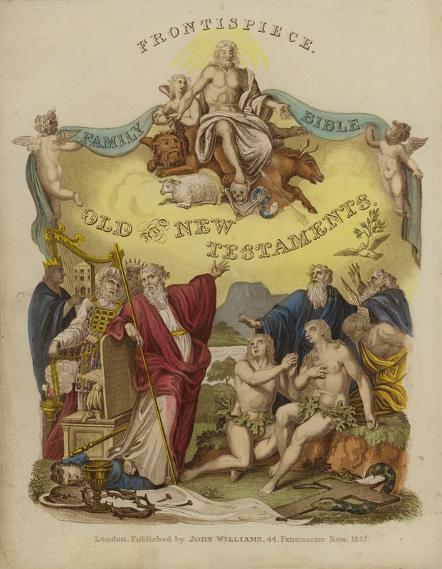 Frontispis z rodinné bible (barevné lito) od English School