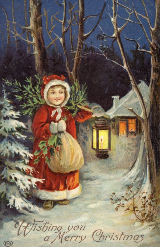 Dívka v oblečení pro otce Vánoc (barva litho) od English School