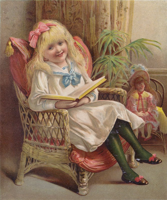 Dívka čtoucí v křesle (chromolit) od English School