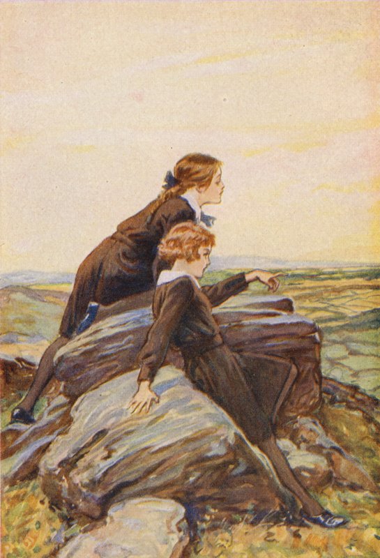 Dívky na skalnatém vrcholu (barevná litografie) od English School