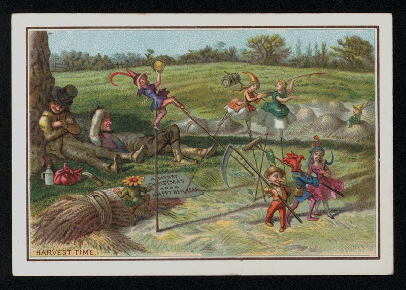 Čas sklizně, vánoční přání. (chromolitho) od English School