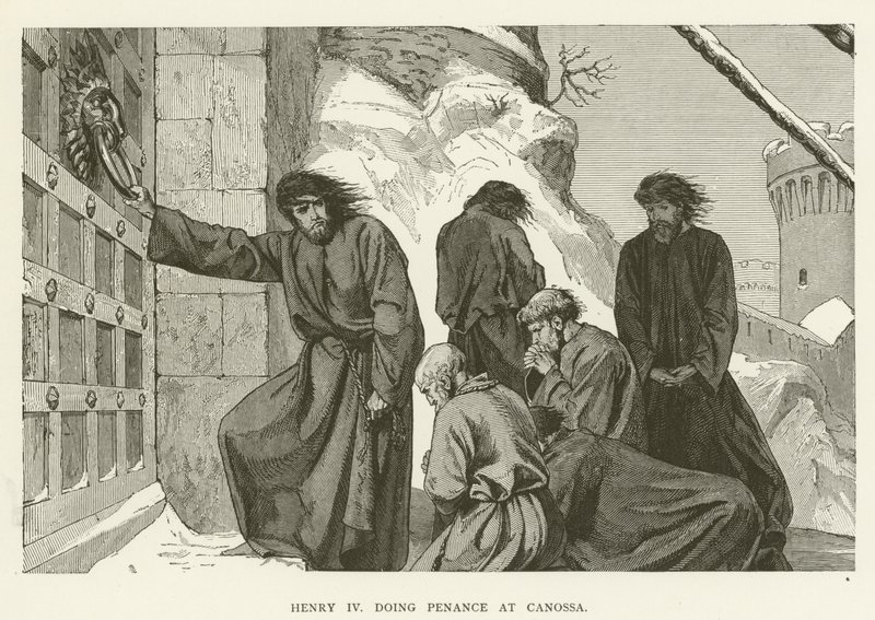 Jindřich IV konající pokání v Canossa od English School