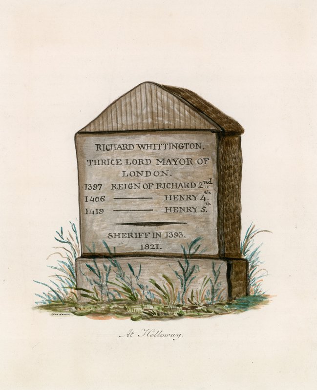 Highgate Hill, Whittington Stone (čb na papíře) od English School