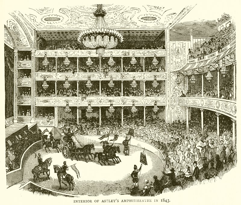 Interiér amfiteátru Astleys v roce 1843 od English School