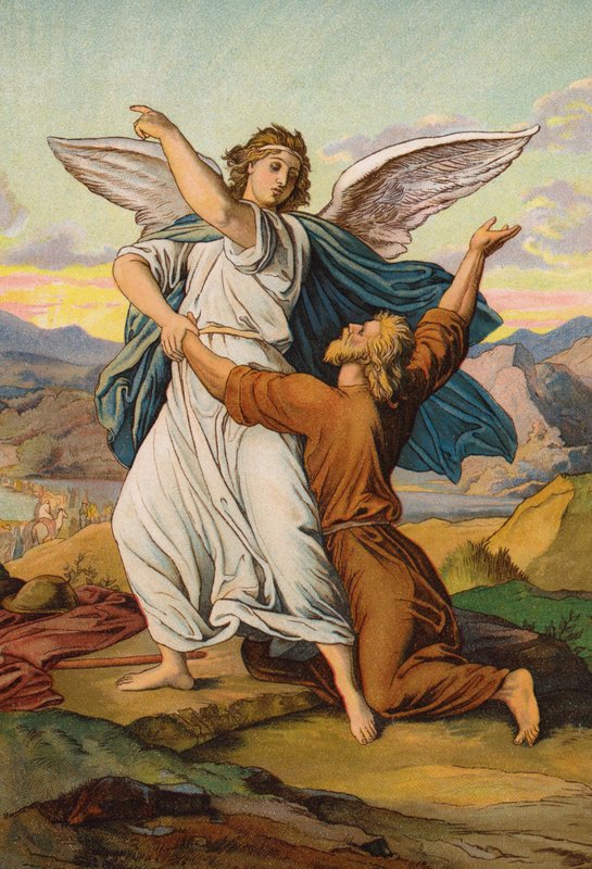 Jacob zápasí s andělem (chromolitho) od English School