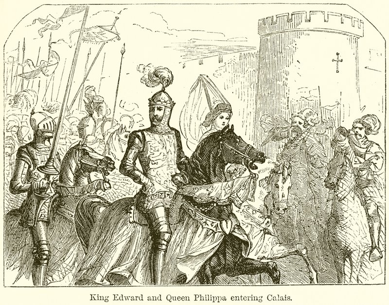 Král Edward a královna Philippa vstupují do Calais od English School