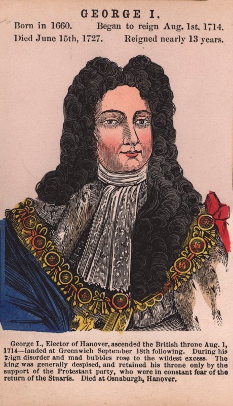 King George I (barevná rytina) od English School