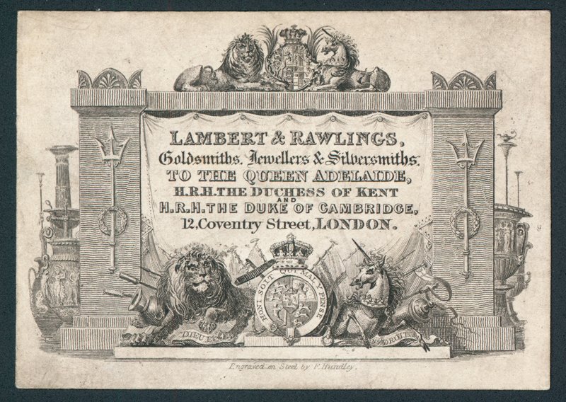 Lambert & Rawlings, zlatníci, klenotníci a stříbrníci, vizitka od English School