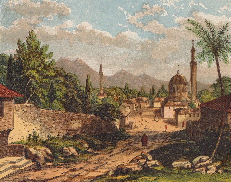Krajina ve Svaté zemi (barevná litografie) od English School