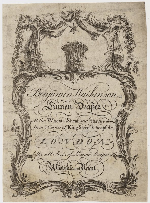 Linen Draper, Benjamin Watkinson, obchodní karta. od English School
