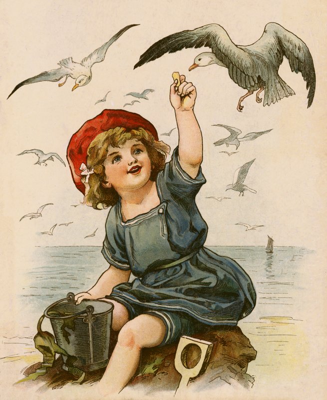Holčička krmící racky (barva litho) od English School