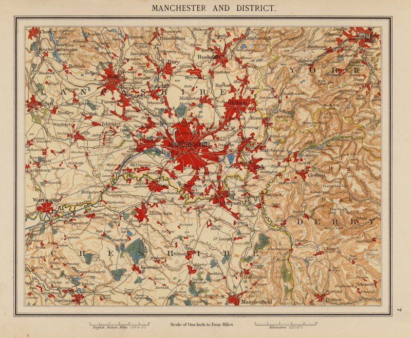 Manchester and District (barevná litografie) od English School